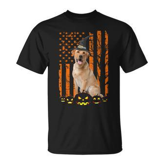 Labrador Retriever Dog Pumpkin American Flag Witch Halloween T-shirt - Thegiftio UK