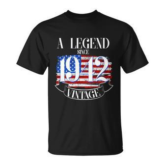 A Legend Since 1942 Vintage Usa Flag 80Th Birthday T-Shirt - Thegiftio