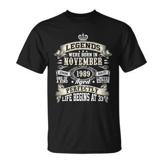 Legends Were Born In November 1989 Vintage 33Rd Birthday Gift For Men & Women Unisex T-Shirt - Monsterry AU