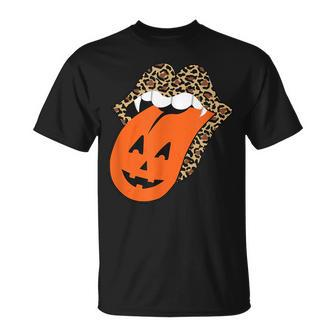 Leopard Lips Halloween Lips Vampire Mouth Pumpkin Tongue V3 Unisex T-Shirt - Seseable