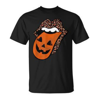 Leopard Lips Pumpkin Tongue Women Girls Halloween Costume V2 Unisex T-Shirt - Seseable