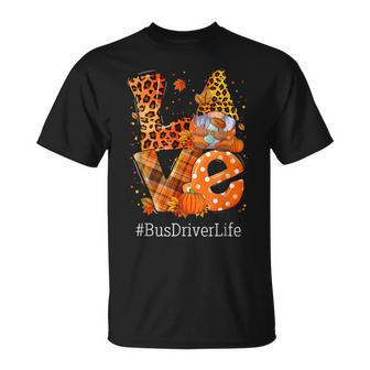 Leopard Love Gnome Fall Pumpkin Bus Driver Life Thanksgiving V2 Unisex T-Shirt - Seseable