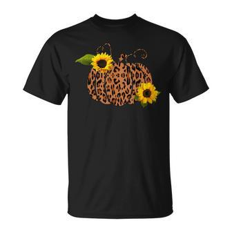 Leopard Pumpkin Sunflowers Autumn Fall Seasonal T-shirt - Thegiftio UK