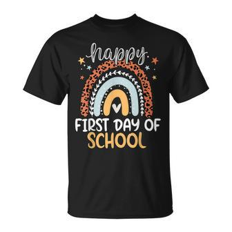 Leopard Rainbow Happy First Day Of School Teacher Boys Girls V3 T-shirt - Thegiftio UK