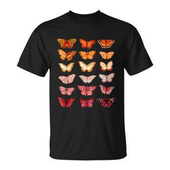 Lesbian Flag Color Butterfly Subtle Sapphic Pride Aesthetic Unisex T-Shirt - Monsterry