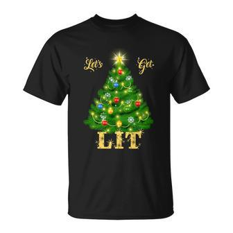 Lets Get Lit Christmas Tree Gift Unisex T-Shirt - Monsterry