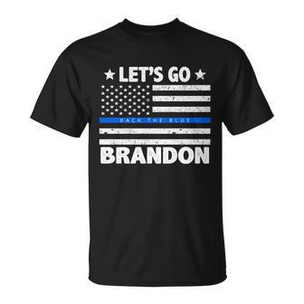 Lets Go Brandon Blue Thin Line Back The Blue Fjb Chant Tshirt Unisex T-Shirt - Monsterry
