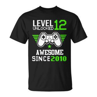 Level 12 Unlocked Ausome Since 2010 12Th Birthday Boy Gamer 12Th Birthday T-shirt