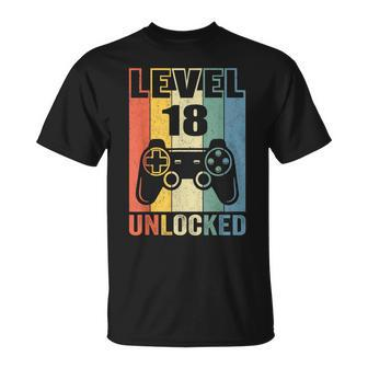 Level 18 Unlocked 18Th Video Gamer Birthday Boy Gift V2 Unisex T-Shirt - Seseable