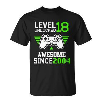 Level 18 Unlocked Ausome Since 2004 18Th Birthday Boy Gamer 18Th Birthday T-shirt - Thegiftio UK