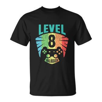 Level 8 Unlocked 8Th Birthday Boy Girl Gamer Level T-shirt - Thegiftio UK