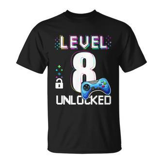 Level 8 Unlocked Video Game 8Th Birthday Boy Gamer T-shirt - Thegiftio UK