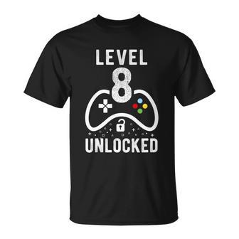 Level 8 Unlocked Video Game 8Th Birthday Tshirt T-Shirt - Thegiftio UK