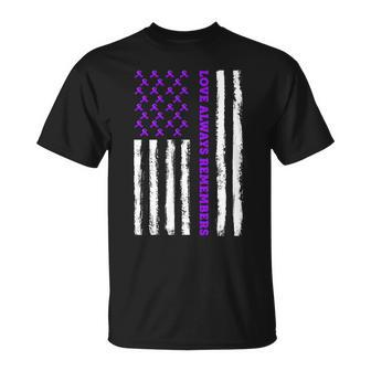 Love Always Remembers Alzheimers American Flag Unisex T-Shirt - Monsterry