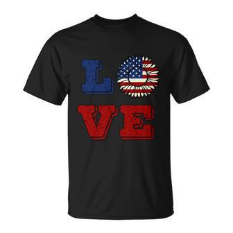 Love Sunflower American Flag 4Th Of July V3 Unisex T-Shirt - Monsterry