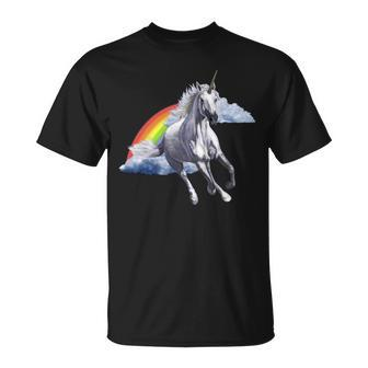 Magical Unicorn Horse Over Rainbow Unisex T-Shirt - Monsterry UK