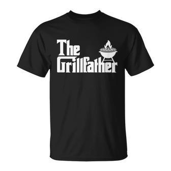 Mens The Grillfather Funny Grilling Grill Father Dad Grandpa Bbq Unisex T-Shirt - Monsterry