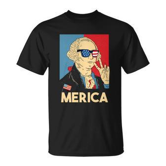 Merica George Washington 4Th Of July Usa Flag Funny American Gift Unisex T-Shirt - Monsterry UK