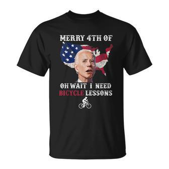 Merry 4Th Of July Biden Bike Bicycle Falls Off Anti Biden V7 Unisex T-Shirt - Monsterry AU