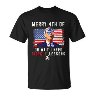 Merry 4Th Of July Biden Bike Bicycle Falls Off Funny V3 Unisex T-Shirt - Monsterry DE