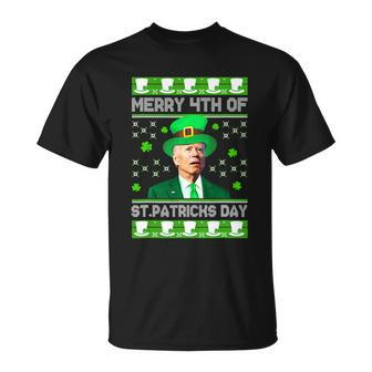 Merry 4Th Of St Patricks Day Joe Biden Leprechaun Hat Clover Tshirt Unisex T-Shirt - Monsterry