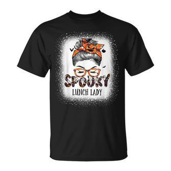 Messy Bun Spooky Lunch Lady Bleached Halloween Pumpkin V2 T-shirt - Thegiftio UK