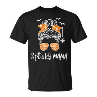 Messy Bun Spooky Mama Mom Funny Halloween Costume Skull V2 Unisex T-Shirt - Seseable