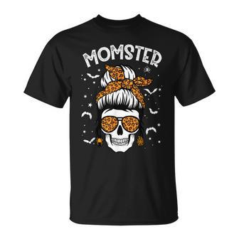 Momster Halloween Costume Skull Mom Messy Hair Bun Monster Unisex T-Shirt - Seseable