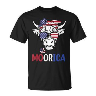 Moorica Highland Cow 4Th Of July Design Usa Patriotic Cow V2 Unisex T-Shirt - Seseable