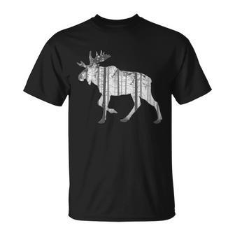 Moose Forest Silhouette Grey Style Tshirt Unisex T-Shirt - Monsterry