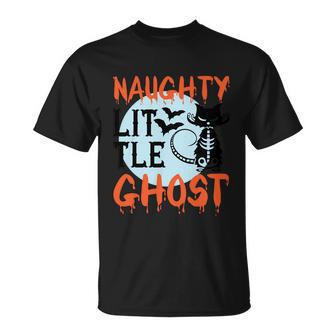 Naughty Lit Tle Ghost Cat Halloween Quote T-Shirt - Thegiftio UK
