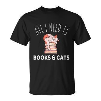 All I Need Is Books And Cats Bookworm Cat Reading T-Shirt - Thegiftio UK