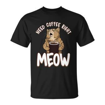 Need Coffee Right Meow Funny Coffee Cat Quote For Cat Lover Unisex T-Shirt - Monsterry AU