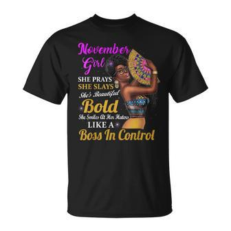 November Girl Scorpio Birthday Gift Melanin Afro Queen Women Unisex T-Shirt - Seseable