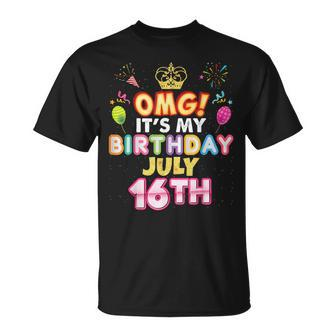 Omg Its My Birthday July 16Th Vintage 16 Happy Kid Vintage Unisex T-Shirt - Seseable