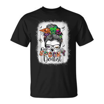 One Spooky Dentist Halloween Messy Bun Trick Or Treat T-shirt - Thegiftio UK
