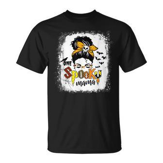 One Spooky Mama For Halloween Messy Bun Mom Monster Costume Unisex T-Shirt - Seseable