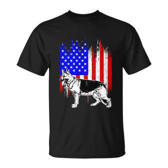 Patriotic German Shepherd American Flag Dog Lover Gift Cute Gift Unisex T-Shirt - Monsterry CA
