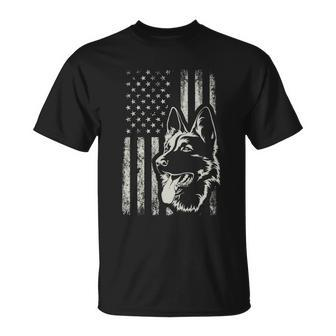 Patriotic German Shepherd American Flag Dog Lover Gift Funny Gift Unisex T-Shirt - Monsterry