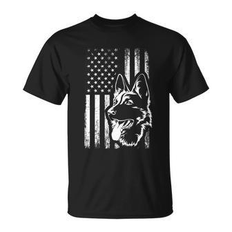 Patriotic German Shepherd American Flag Dog Lover Gift V2 Unisex T-Shirt - Monsterry AU