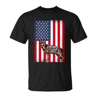 Patriotic German Shepherd American Flag Grunge Dog Lover Gift Unisex T-Shirt - Monsterry DE