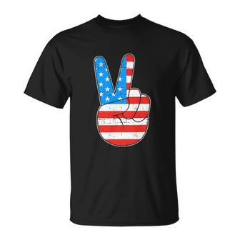 Peace Hand Sign For 4Th Of July American Flag Unisex T-Shirt - Monsterry DE