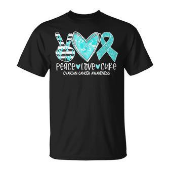 Peace Love Cure Cute Heart Graphic Ovarian Cancer Awareness T-shirt - Thegiftio UK