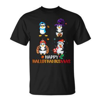 Penguin Halloween And Merry Christmas Happy Hallothanksmas Sweatshirt Men Women T-shirt Graphic Print Casual Unisex Tee - Thegiftio UK