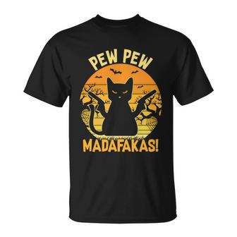Pew Pew Madafakas Cats Halloween Quote Unisex T-Shirt - Monsterry