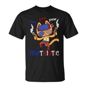 Pew Pew Pawtriotic Cat 4Th Of July Cute Plus Size Graphic Shirt For Men Women Unisex T-Shirt - Monsterry