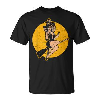 Pin Up Witch Halloween Pinup Girl Halloween Unisex T-Shirt - Seseable