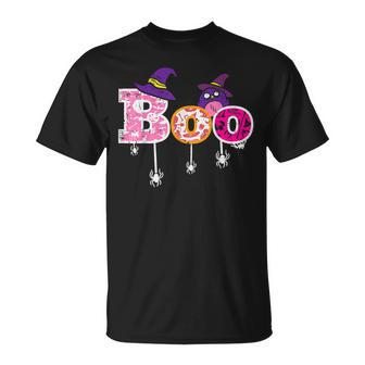 Pink Boo Spider Witch Hat Cute Scary Halloween Girls Women Unisex T-Shirt - Seseable