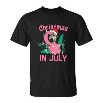 Pink Flamingo In Santa Hat Funny Christmas In July Unisex T-Shirt - Monsterry