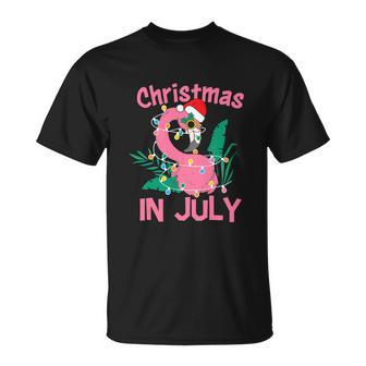 Pink Flamingo In Santa Hat Funny Christmas In July V2 Unisex T-Shirt - Monsterry